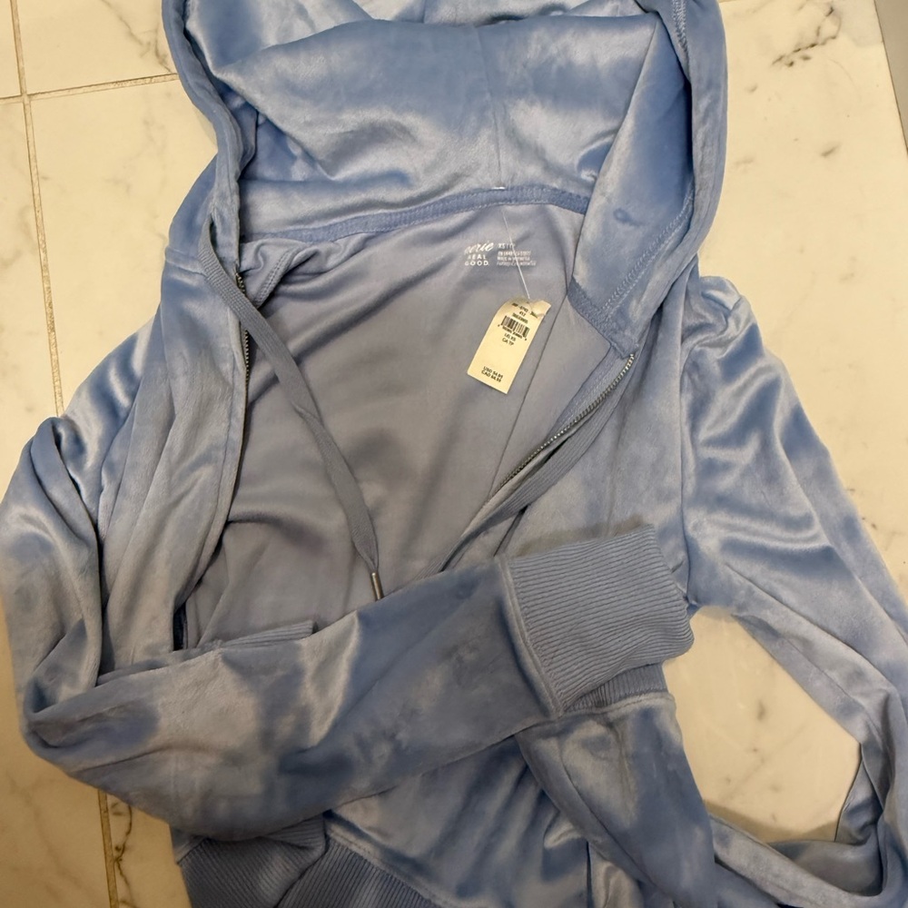 Aerie real good Light Blue Velour Hoodie NWT